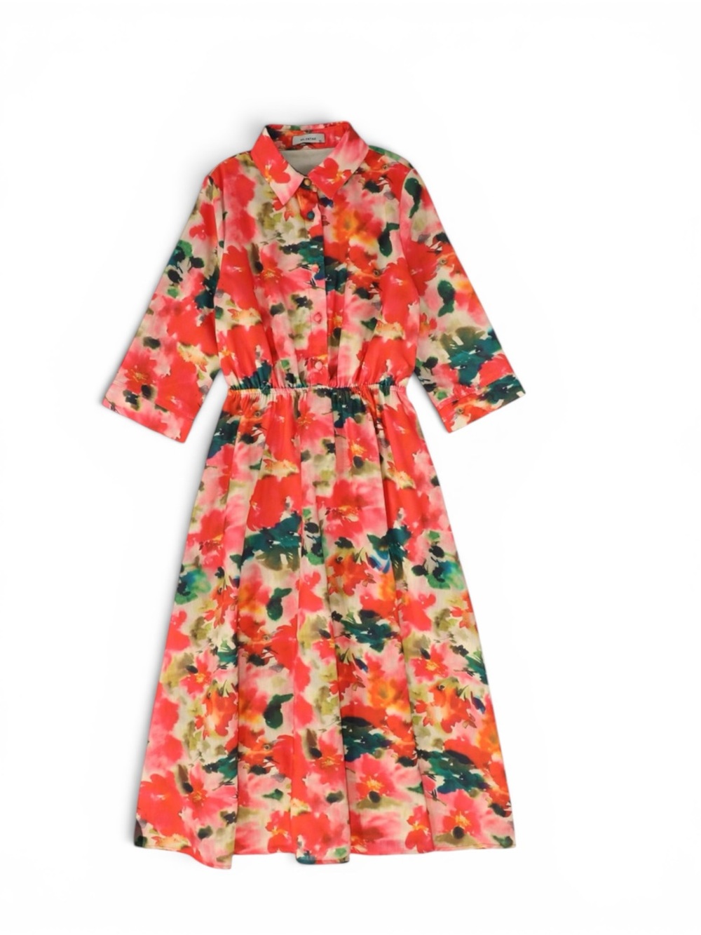 Valentina Floral Shirt Dress Girls Size 16 Elastic Waist Bright Coral Green